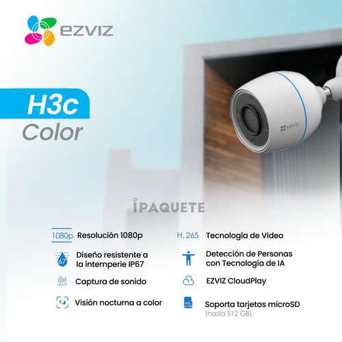 Kit 3 Cámaras Seguridad Ip Ezviz Wifi Exterior Color + 32gb