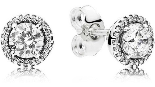 Aretes Pandora Botón Halo Reluciente Plata Ale 925 Clasicos