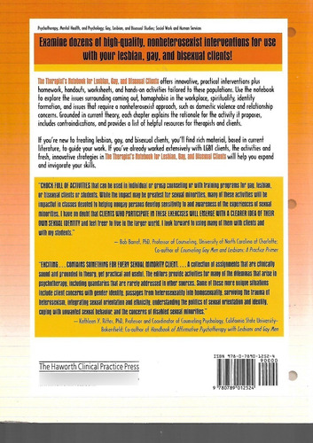The Therapist's Notebook For Lesbian Gay And Bisexual Client (Usado)