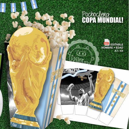 Pochoclera Messi Argentina Campeón Copa Del Mundo Editable