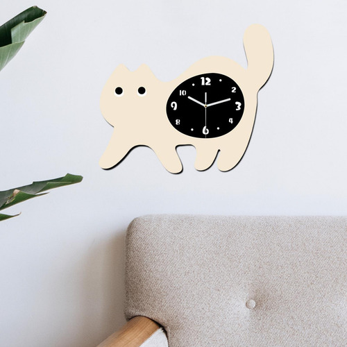 Reloj De Pared Con Forma De Gato, Silencioso, Fácil Beige