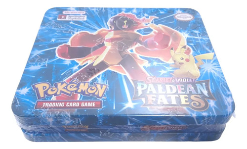 Lata Grande Mazo Pokemon + 3 Sobres Cartas Paldean Fate 2025 Lata Pokemon Grande Xxl