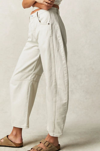 Pantalones De Mezclilla Dama Blanco Elástico Recto Suelto