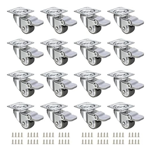 16 Pack 1 Inch Caster Wheels With Brake Low Profile Swi...