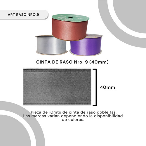 Cinta De Raso Doble Faz N°9 40mm X Rollo De 10mts Gris Directorio