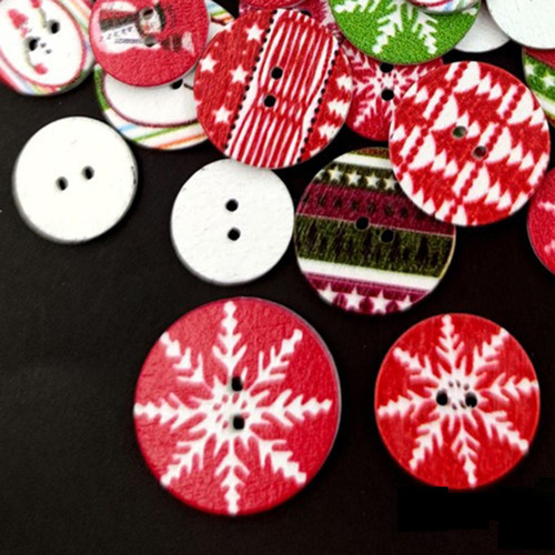 Paquete De 100 Botones De Madera Navideños De Colores 20mm