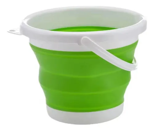 Balde Plegable De Silicona Portatil Con Manija Calidad 5 Lts Verde Lima
