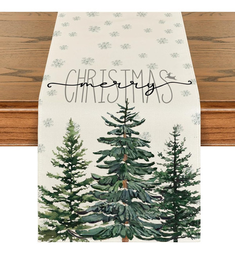 Camino De Mesa: Copo De Nieve De Pino Beige, Feliz Navidad Beige Beige