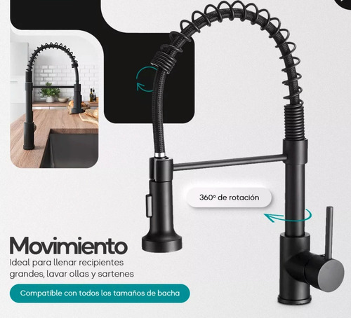 Grifo Griferia Cocina Gourmet Extensible Extraíble Rociador Acabado Mate Color Negro