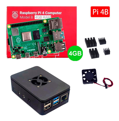 Kit Raspberry Pi4 Pi 4 4gb, Case, Cooler, Dissipadores Calor