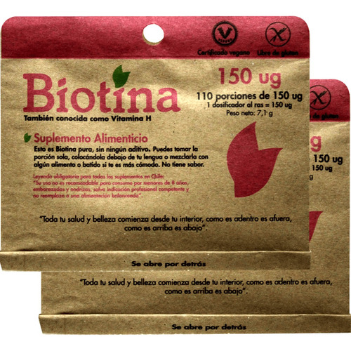 2 X Biotina Pura 110 Porciones Caida Del Cabello Uña Piel