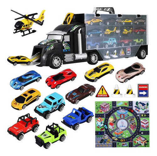 Ibasetoy Toy Cars, Transport Car Carrier Truck 15 En 1 Vehi