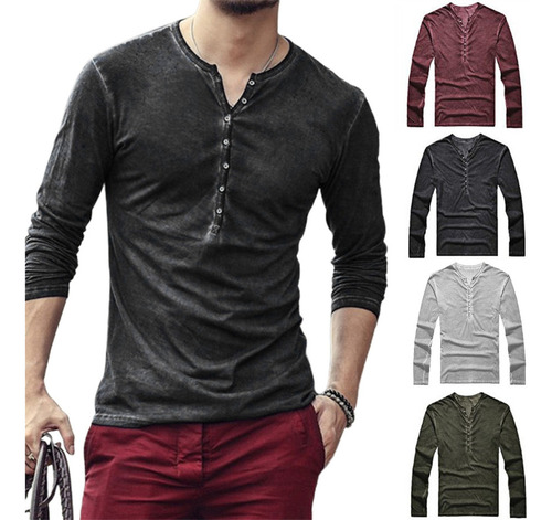 Playera Manga Larga Hombre Botones Playera Hombre
