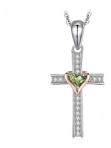 Dije Cruz Con Cadena Plata 925 Peridoto Y Zirconia Cubica.