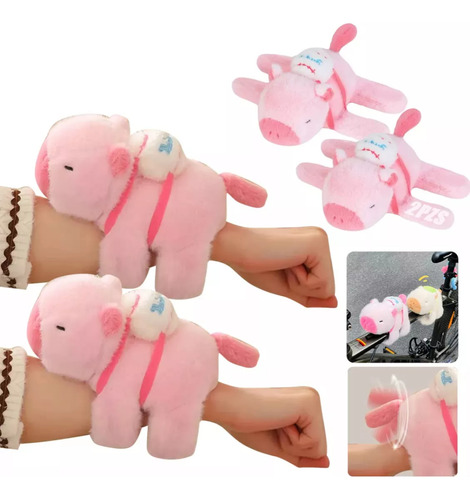 Capibara 4 En 1 Pulsera, Musical Con Luz Y Cola Giratoria Rosa