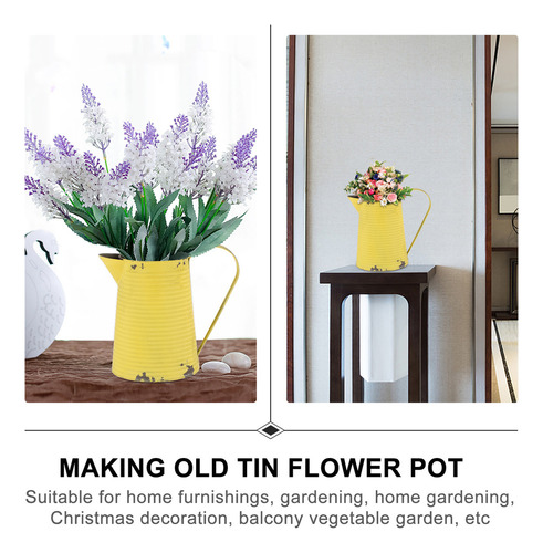 Jarra Tipo Cubo De Hojalata Con Decoración Floral