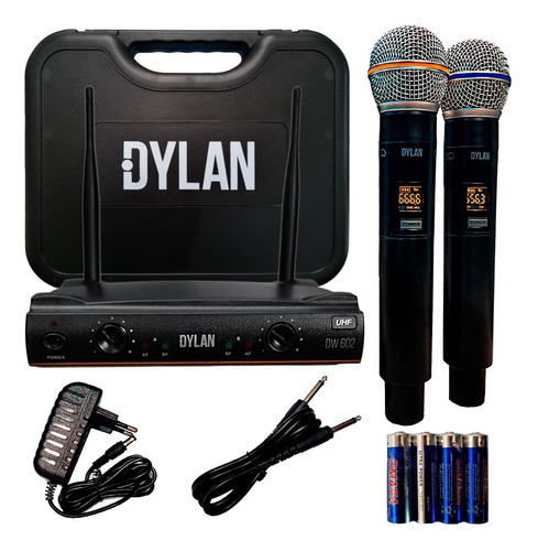Microfone Duplo Sem Fio Dylan Dw-602 Max 26 Canais Uhf Recep