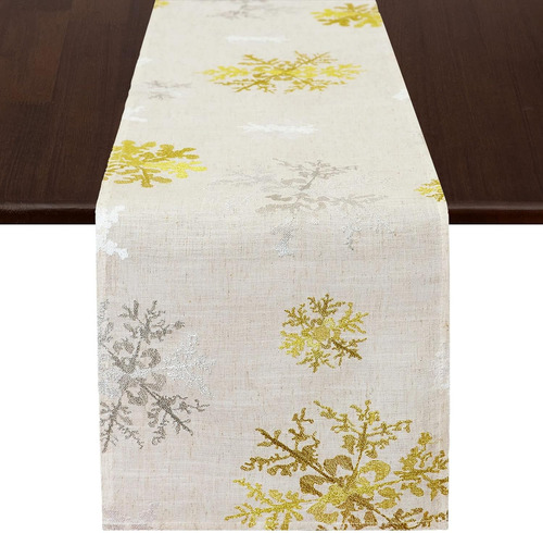 Camino De Mesa Grelucgo Bordado Navideño 34 X 86cm Plata/oro