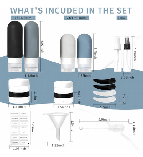Set De Botellas De Viaje 17pcs, Silicona Antiderrame
