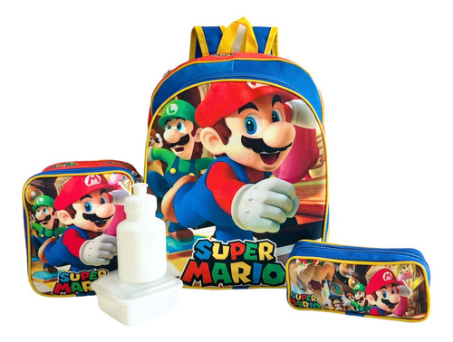 Kit Mochila Infantil Super Mário Bros E Luigi Costas G F5