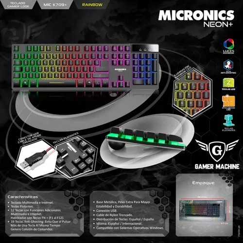 Teclado Micronics Neon K709 Gamer Anti-ghosting Led