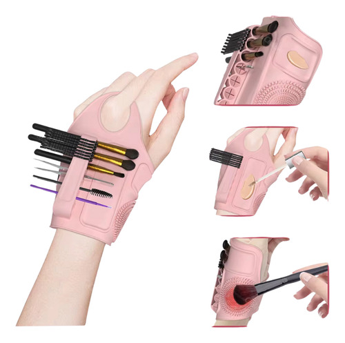 Accesorio Porta Pinceles De Maquillaje Makeup Guante Rosa