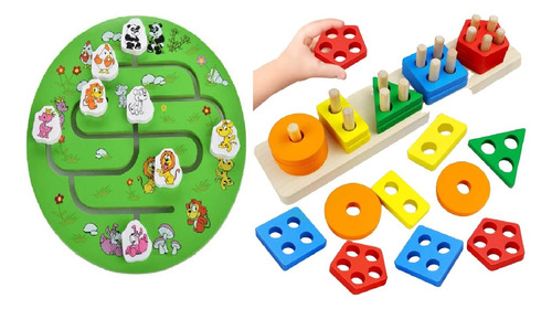 2 Juegos De Mesa, Mentales Infantiles, Laberinto Y Bloques. 