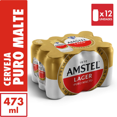 Pack Com 12 Unidades Cerveja Lager Pilsen Lata 473ml Amstel