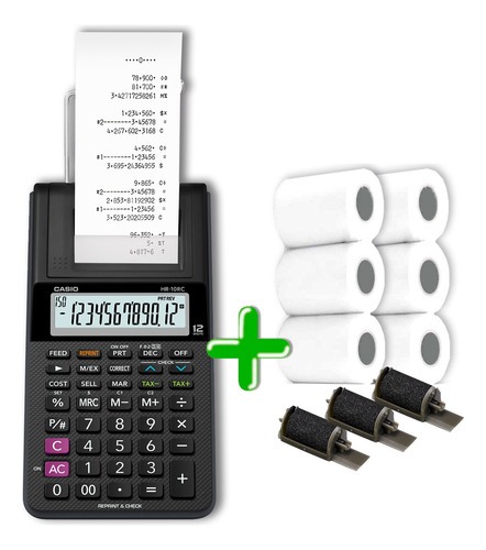 Imagen 2 de 7 de Sumadora Casio Hr-10rc + 6 Rollos De Papel + 3 Rodillos Ir40