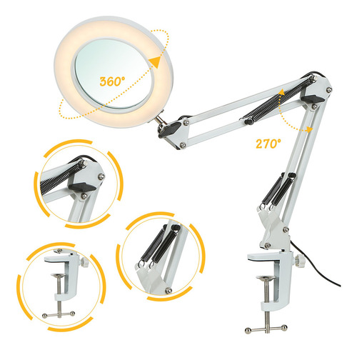 K Lámpara De Mesa Flexible Con Pinza Tomshine Con Lupa 8x