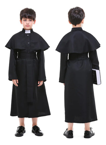 Disfraz De Monja Y Sacerdote Para Niños, Vestido Negro Con C