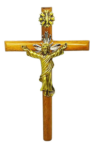 Crucifixo Jesus Madeira Ressuscitado Parede 27 Cm Cruz