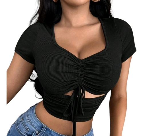 Camisa Crop Top Con Diseño De Cordon Para Dama