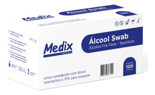 Álcool Swab Sachê 70% Isopropílico 1 Caixa Com 100 Unidades