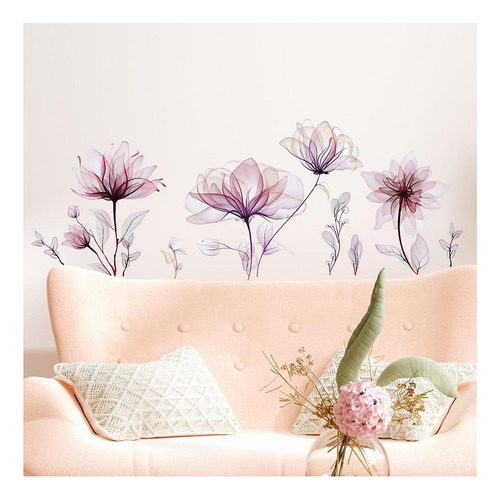 Sktffr Flores Flores Moradas Pegatinas De Pared Pvc Decoras