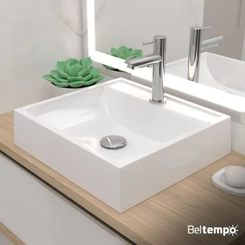 Cuba Pia De Apoio Sobrepor Quadrada 40x37 Branca Banheiro Lavabo Beltempo Bt-2003 Branco Brilhante