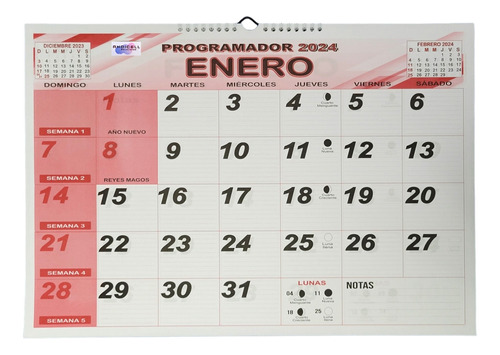 Calendario Programador 2024 Horizontal Grande 48 Cm X 34 Cm