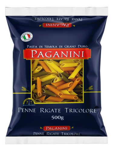 Macarrão de Sêmola Grano Duro Tricolore Penne Rigate Paganini Pacote 500g