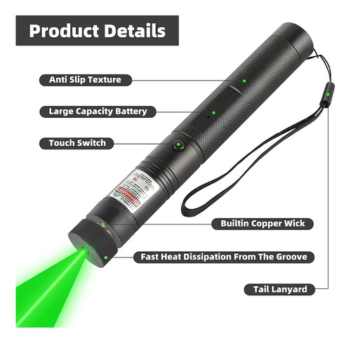 Puntero Láser Usb303 Verde De Alta Potencia De 10000 M, 2 Un