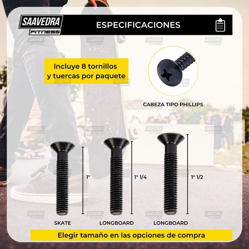 Set 8 Tornillos Tuercas Skate Longboad Rueda Tabla Pads