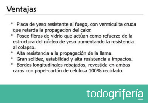 Placa Yeso Resistente Fuego Placo Rh 12,5mm 1,2x 2,4m
