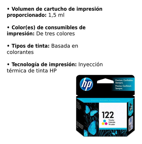 Imagen 2 de 5 de Cartucho De Tinta Hp 122 Tricolor