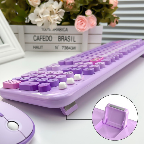 Conjunto De Teclado E Mouse Sem Fio Com 104 Teclas Coloridas