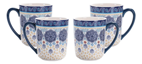 Tazas De Cerámica Bico Blue Talavera, Juego De 4, Para Café,