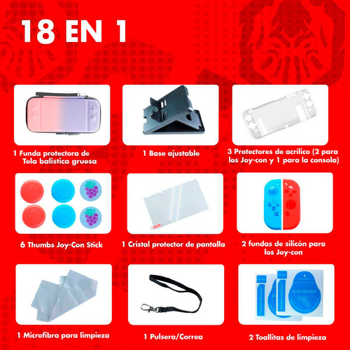 Kit Para Nintendo Switch Rosa Lila Estuche Protector Mica