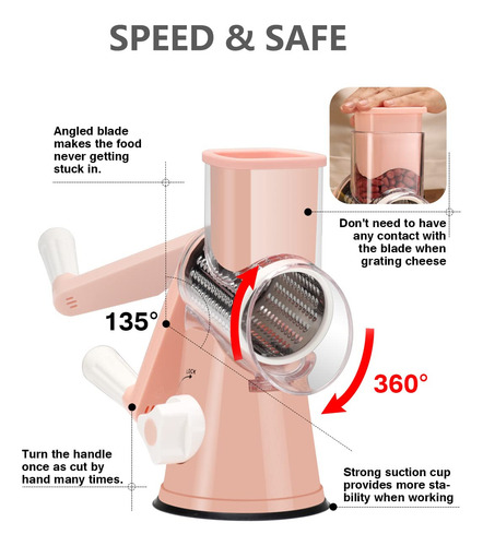Rallador De Queso Con Asa, Máquina Rebanadora De Cocina, Tri Rosado