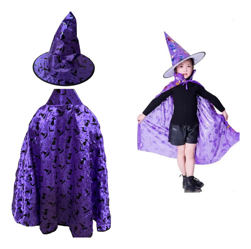 Disfraz Bruja Brujita  Para Niñas Halloween Capa + Sombrero