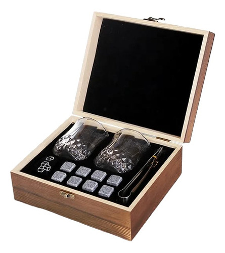 Set Caja De Vasos Cristal Whisky + Piedras De Hielo + Caja 