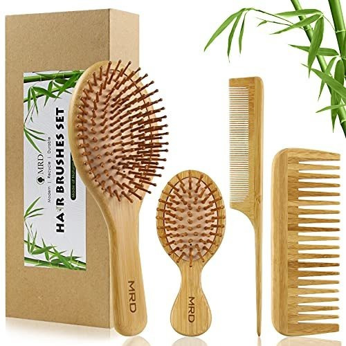 Hair Brush Set, Natural Bamboo Comb Paddle Detangling Hairbr