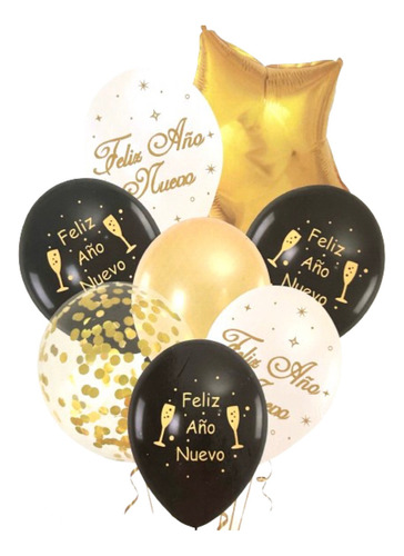 Set 8 Globos Fiesta Feliz Año Nuevo Decoracion